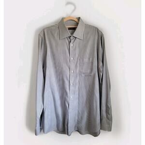 CORNELIANI Houndstooth print Mens button down shirt Blue Brown White 17.5/ 44